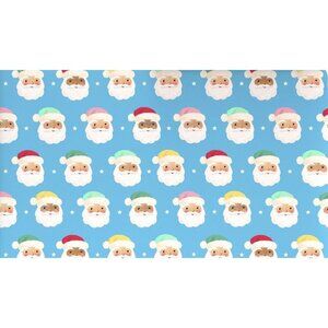 Hallmark Wrapping Paper Christmas Santa Claus Faces On Blue 35 sqft Roll Holiday